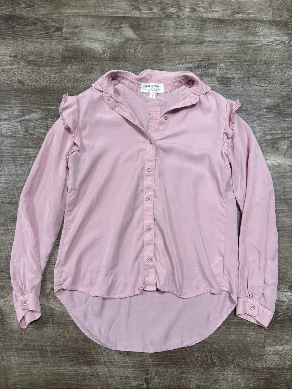 Cloth & Stone by Anthropologie Pink Frayed Ruffle Sleeve Top Size Small